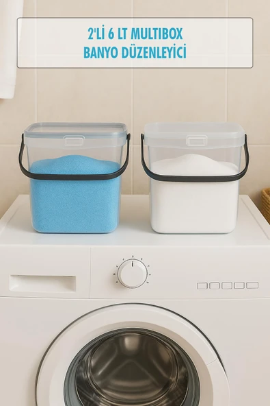 2’li Multibox Deterjanlık Kutusu & Banyo Düzenleyici & Saklama Kutusu 6 Lt Şeffaf ürün görseli 1