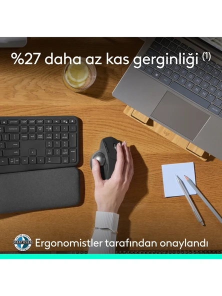 Logitech Mx Ergo S Trackball 910-007260 Şarjlı Sessiz Kablosuz Optik Mouse ürün görseli 1