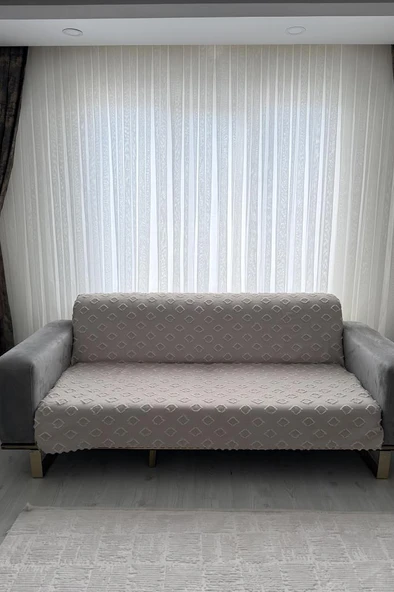 Fitilli Pondü 170x210 cm Kaymaz Taban Koltuk Örtüsü Vizon ürün görseli 1