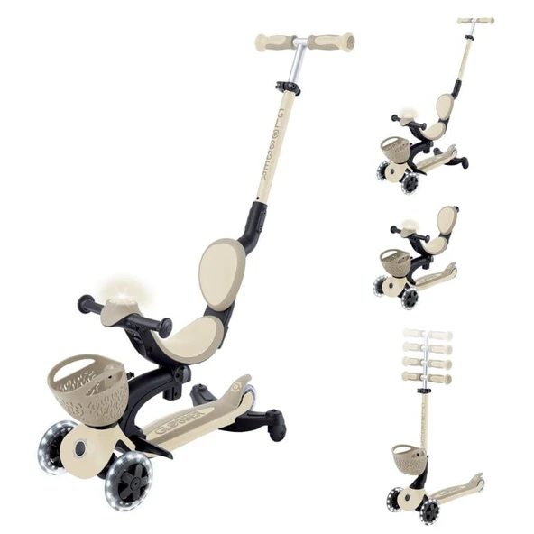 Globber Go Up Baby 360 Scooter (Işıklı) Koyu Bej ürün görseli 1