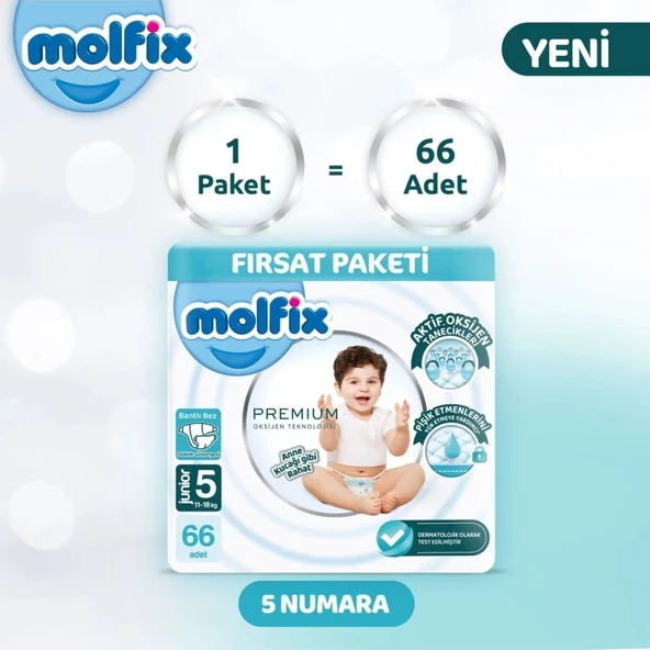 Molfix Premium Bebek Bezi Ultra Fırsat Paketi 5 Beden 11-18 Kg 66 Adet ürün görseli 1