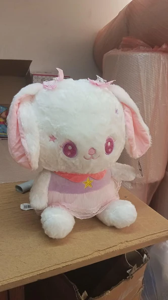 Oyuncak Peluş Pembe Elbiseli Sevimli Tavşan 45 cm - Resim 3