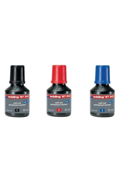 Edding Beyaz Tahta Kalemi Mürekkebi 30 Ml E-Bt30 - 1 Siyah + 1 Kırmızı + 1 Mavi ürün görseli 1