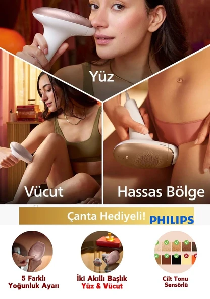 Philips IPL Tüy Alma Cihazı, 5 Kademe Işık, SmartSkin Sensör, Yüz & Vücut Kullanımı, Güvenli ve Etkili Kadın& Erkek Kullanabilir 7000 Serisi 2 YIL garantili ürün görseli 1