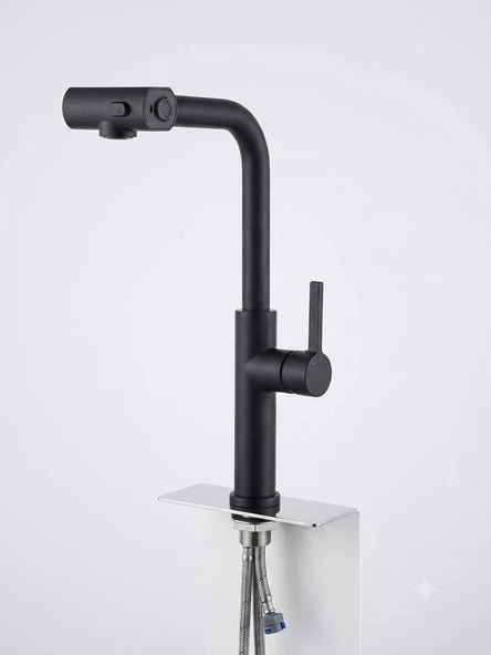 BANYO NATURAL ALBA SİYAH SPİRALLİ EVYE BATARYASI (BTR-109S) ürün görseli 1