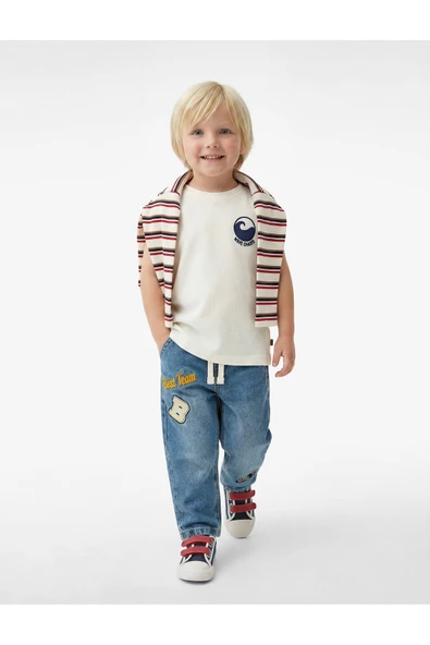 Koton Erkek Bebek Beli Bağcıklı Cepli İşleme Detaylı Pamuklu Denim Pantolon ürün görseli 1