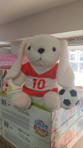 Oyuncak Peluş Kırmızı Beyaz Formalı Futbolcu Tavşan 45 cm ürün görseli 1