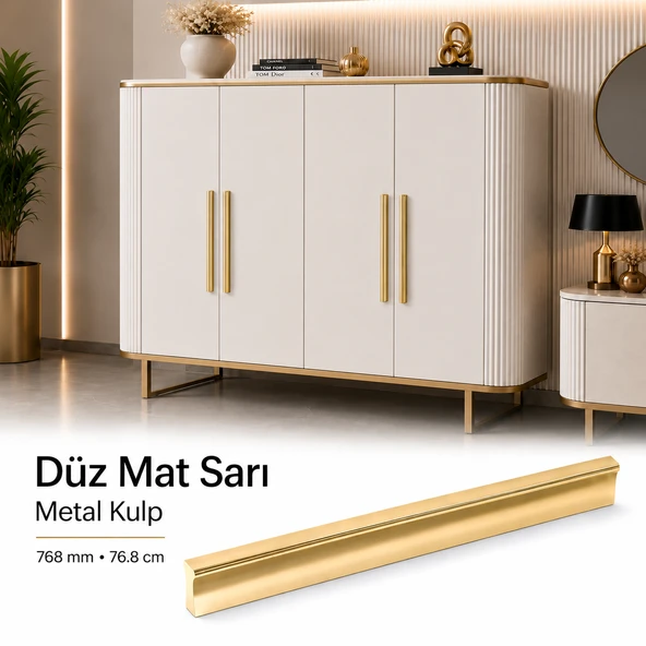 Özen 768 mm 76.8 cm Düz Mat Sarı Mobilya Kulpu Uzun Çekmece Dolap Kapak Kulp Metal Kulbu ürün görseli 1