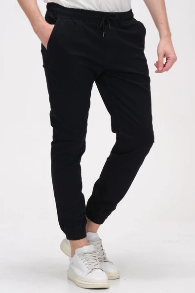 Erkek Slim Fit Paçası ve Beli Lastikli Pamuklu Jogger Pantolon - Resim 2