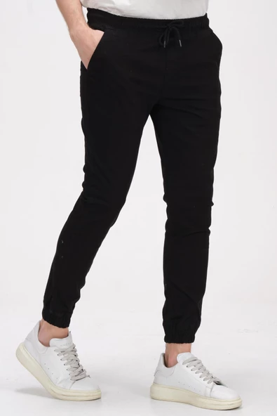 Erkek Slim Fit Paçası ve Beli Lastikli Pamuklu Jogger Pantolon - Resim 6