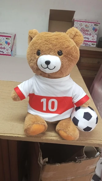 Oyuncak Peluş Kırmızı Beyaz Formalı Futbolcu Ayıcık 45 cm ürün görseli 1