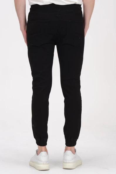 Erkek Slim Fit Paçası ve Beli Lastikli Pamuklu Jogger Pantolon - Resim 8