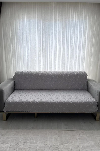 Fitilli Pondü 170x210 cm Kaymaz Taban Koltuk Örtüsü Gri ürün görseli 1