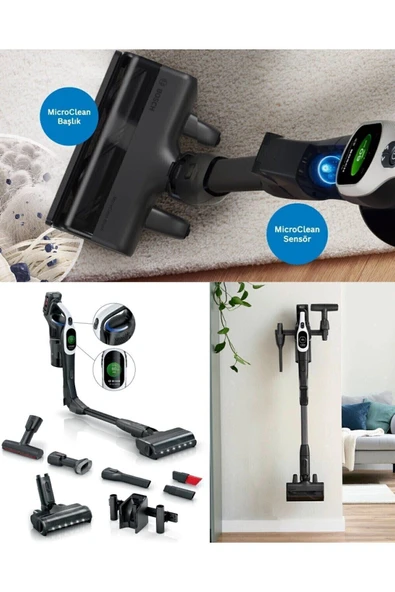 Bosch ÇİFT batarya 160dk Temizlik Unlimited 10 Dijital TurboSpinMotor Premium BCS104 Şarjlı Dikey Süpürge ürün görseli 1