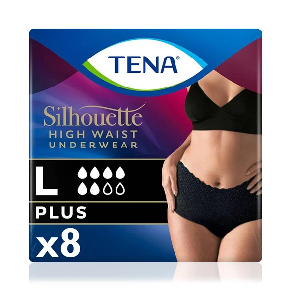 Tena Silhouette Plus Kadınlara Özel Yüksek Bel Emici Külot Siyah Large 8 Adet ürün görseli 1