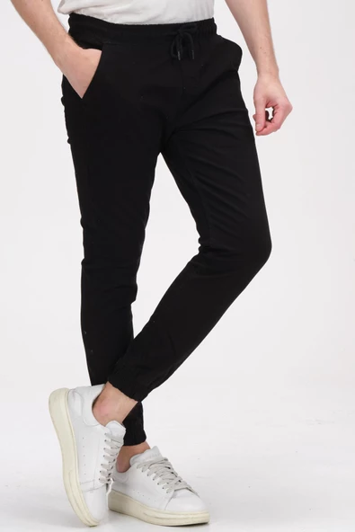 Erkek Slim Fit Paçası ve Beli Lastikli Pamuklu Jogger Pantolon - Resim 7