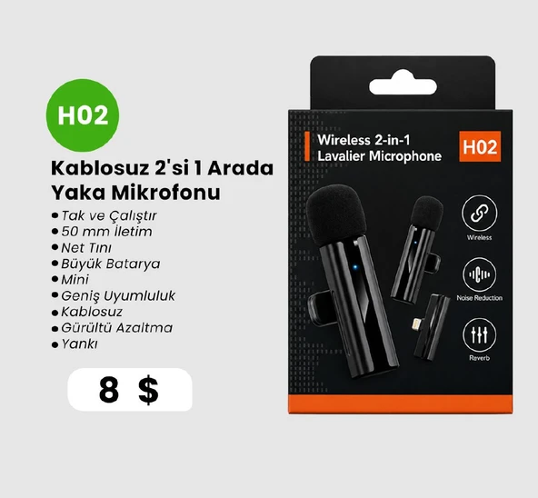 Kablosuz 2'si 1 Arada Yaka Mikrofonu  Net Ses ve Geniş Uyumluluk ürün görseli 1