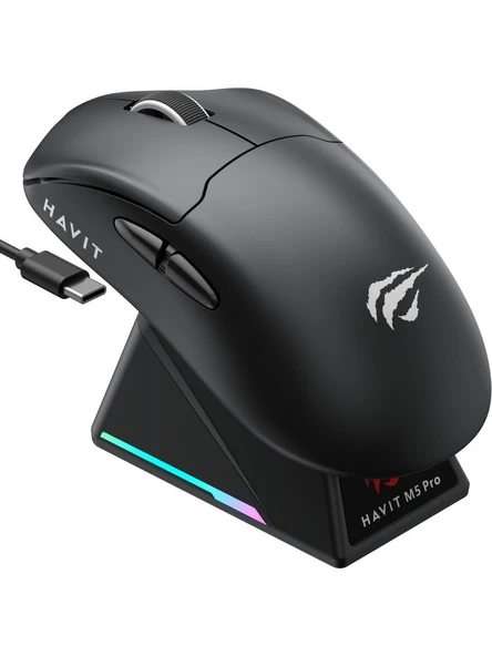 Havit M5 Pro Siyah Şarjlı Optik Kablolu/Kablosuz Oyuncu Mouse ürün görseli 1