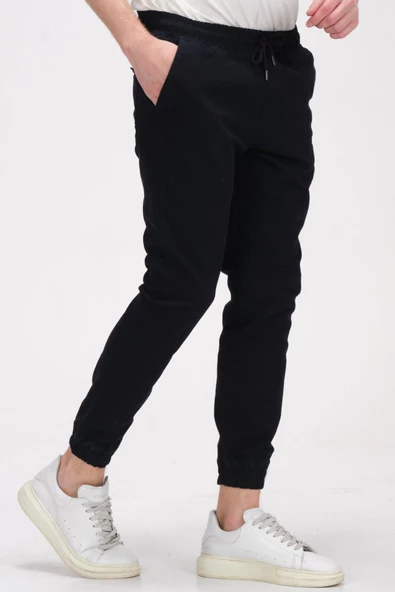 Erkek Slim Fit Paçası ve Beli Lastikli Pamuklu Jogger Pantolon - Resim 10