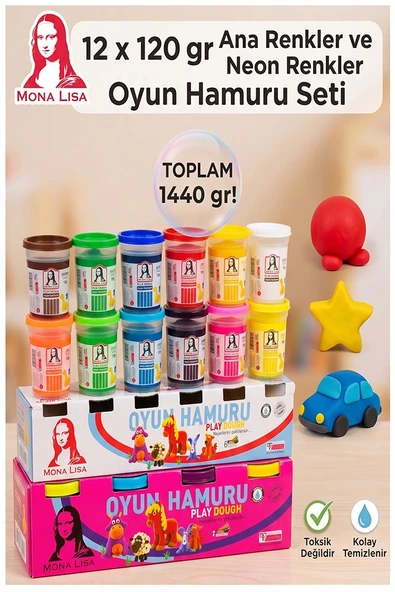 Oyun Hamuru 12 Renk 1 Paket Monalisa 12 li Ana ve Neon Oyun Hamuru Kurumaya Karşı Dirençli Okul Öncesi Kreş Yumuşak ürün görseli 1
