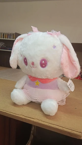 Oyuncak Peluş Pembe Elbiseli Sevimli Tavşan 45 cm - Resim 2