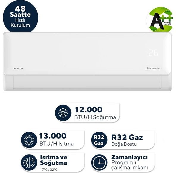 Kumtel Hınoki KMSAC-12 12000 BTU A++ Inverter Duvar Tipi Klima ürün görseli 1