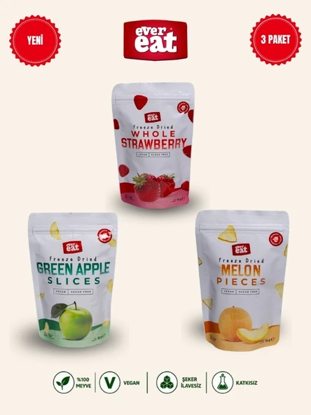 Evereat Çilek-Elma-Kavun Freeze Dry Meyve Cipsi 3'lü Paket Gurme Atıştırmalık ürün görseli 1