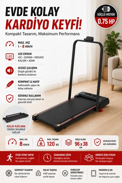 Ekranlı Uzaktan Kumandalı Portatif Bluetoothlu Yürüme Ve Koşu Bandı RL-895 ürün görseli 1