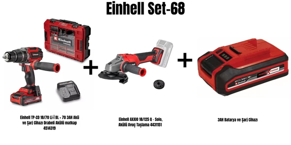 Einhell Set-68(Einhell Drabeli Akülü matkap+Akülü Avuç Taşlama+3AH Batarya ve Şarj Cihazı) ürün görseli 1