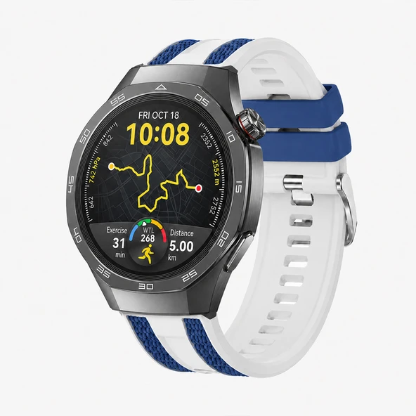 Huawei Watch GT 5 Pro 46mm Uyumlu 22mm Outdoor Tasarım Spor Silikon Kordon  Mavi ürün görseli 1