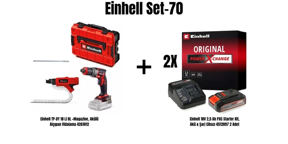Einhell Set-70(Einhell Akülü Alçıpan Vidalama+2x 18V 2,5 AhAkü & Şarj Cihazı) ürün görseli 1