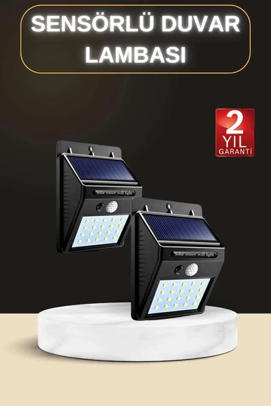 Bahçe Aydınlatma Sensörlü Güneş Enerjili Duvar Lambası 40 Led Işık ürün görseli 1