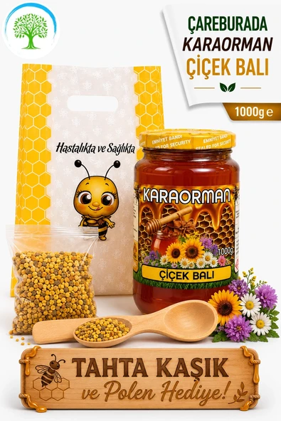 Karaorman Çiçek Balı 1000g | Tahta Kaşık ve Polen Hediye ürün görseli 1