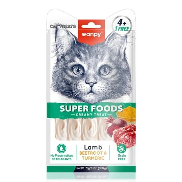 Wanpy Superfood Kuzulu, Pancar & Zerdeçallı Sıvı Kedi Ödül Maması 5x14 gr ürün görseli 1