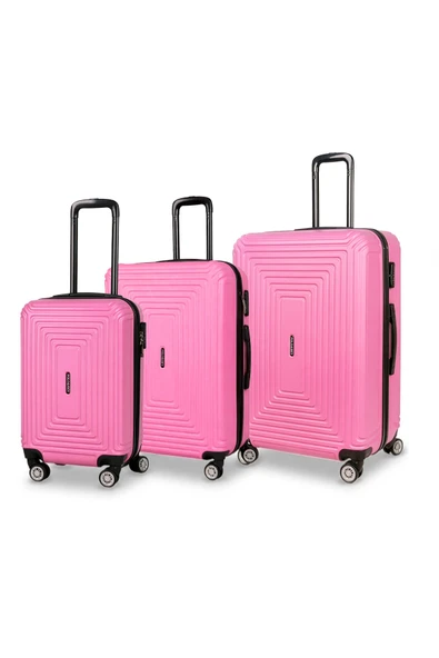 Polo&Sky Altuğ Model Pembe Renk 3'lü Abs Valiz Seti Kabin - Orta - Büyük ürün görseli 1