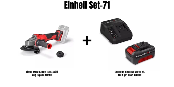Einhell Set-71(Einhell AXXIO 18/115 Q Akülü Avuç Taşlama+Einhell 18V 4,0 Ah PXC Starter Kit, Akü & Şarj Cihazı) ürün görseli 1