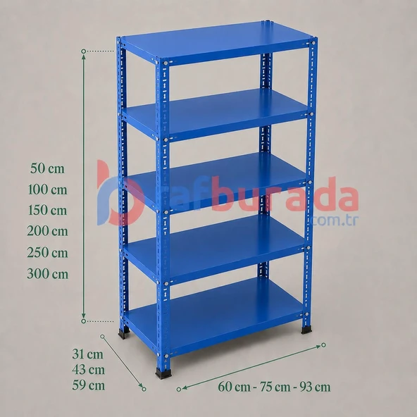 5 Katlı Renkli Dekoratif Çelik Raf - Çiçeklik Rafı, Ofis Rafı 0,70 mm  Kırmızı 59x93 cm 100 cm ürün görseli 1