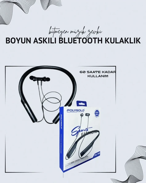 Polygold Pg-100 Boyun Askılı Kablosuz Kulaklık – 200 Saat Bekleme Süresi, Stereo Ses, Mikrofonlu ürün görseli 1