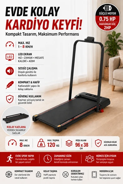 Ekranlı Uzaktan Kumandalı Portatif Bluetoothlu Yürüme Ve Koşu Bandı RL-895 ürün görseli 1
