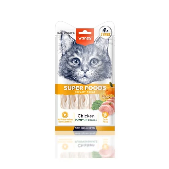 Wanpy Superfood Balkabağı & Kara Lahanalı Sıvı Kedi Ödül Maması 5x14 gr ürün görseli 1