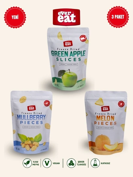 Evereat Elma-Dut-Kavun Freeze Dry Meyve Cipsi 3'lü Paket Gurme Atıştırmalık ürün görseli 1