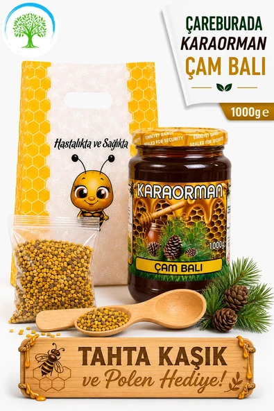Karaorman Çam Balı 1000g | Tahta Kaşık ve Polen Hediye ürün görseli 1