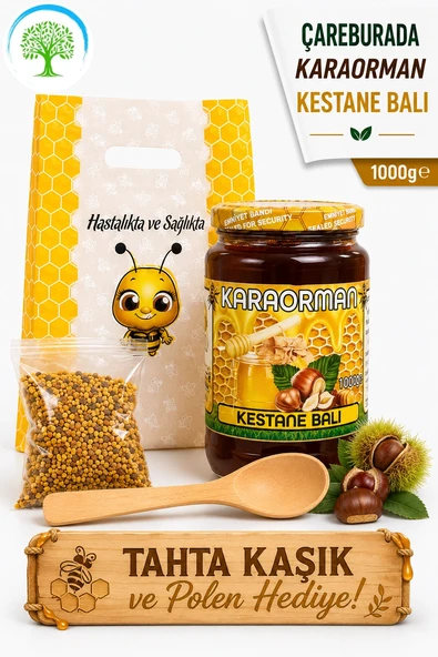 Karaorman Kestane Balı 1000g | Tahta Kaşık ve Polen Hediye ürün görseli 1