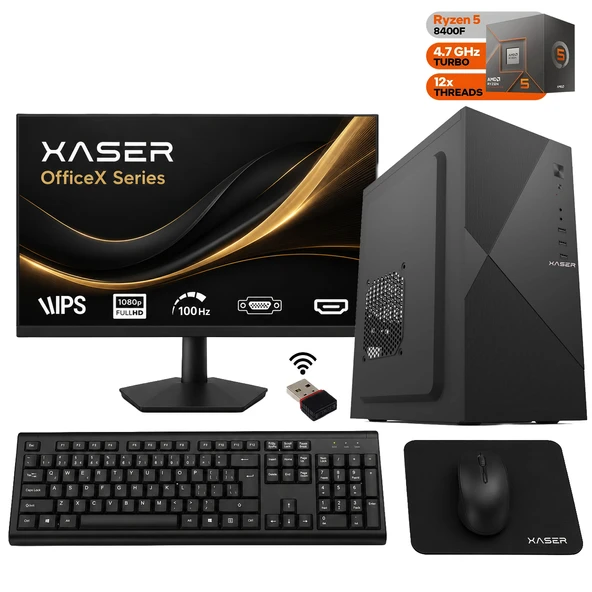 Xaser OfficeX130 Ryzen 5 8400F 16GB DDR5 Ram 256GB M.2 SSD GT610 Ekran Kartı 23,8" Monitör Ofis Bilgisayarı ürün görseli 1
