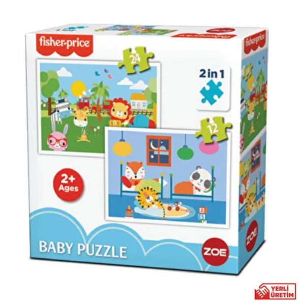 Fisher Price Bebek Puzzle baby puzzle railway & bedtime 2 in 1 24 ve 12 parça 2+ ürün görseli 1