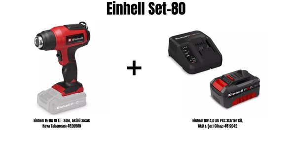 Einhell Set-80(Einhell TE-HA 18 Li Akülü Sıcak Hava Tabancası+Einhell 18V 4,0 Ah PXC Starter Kit, Akü & Şarj Cihazı) ürün görseli 1