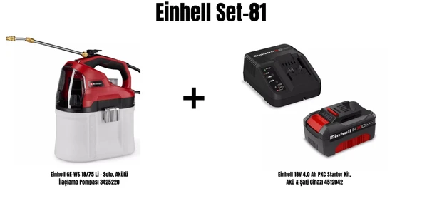 Einhell Set-81(Einhell GE-WS 18/75 Li Akülü İlaçlama Pompası+Einhell 18V 4,0 Ah PXC Starter Kit, Akü & Şarj Cihazı) ürün görseli 1