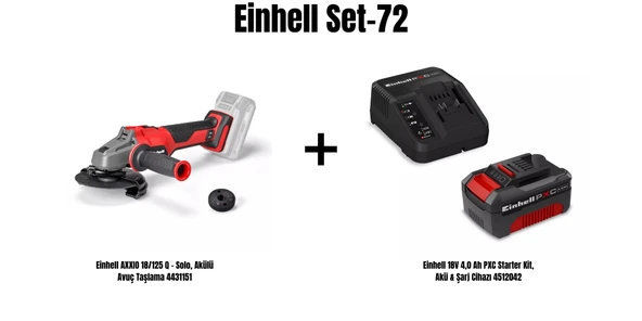 Einhell Set-72(Einhell AXXIO 18/125 Q Akülü Avuç Taşlama+Einhell 18V 4,0 Ah PXC Starter Kit, Akü & Şarj Cihazı) ürün görseli 1
