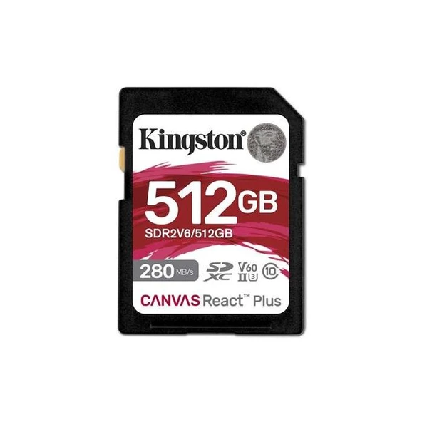 Kingston 512G Sdxc Canvas React Plus (280-150)Mb/S Sdr2V6/512Gb ürün görseli 1