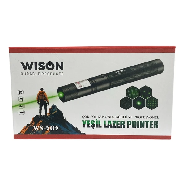 Wison Ws-503 100Mw Desen Başlıklı Şarjlı Yeşil Pointer - Resim 3